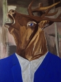 Röhrender Hirsch im blauen Anzug